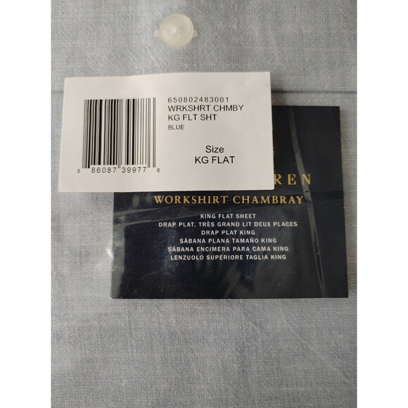 Ralph Lauren FLAT Sheet King Workshirt Chambray Blue Flat NIP - Picture 2 of 5